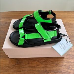 Christopher Kane Flat Strap Sandals in Neon Green